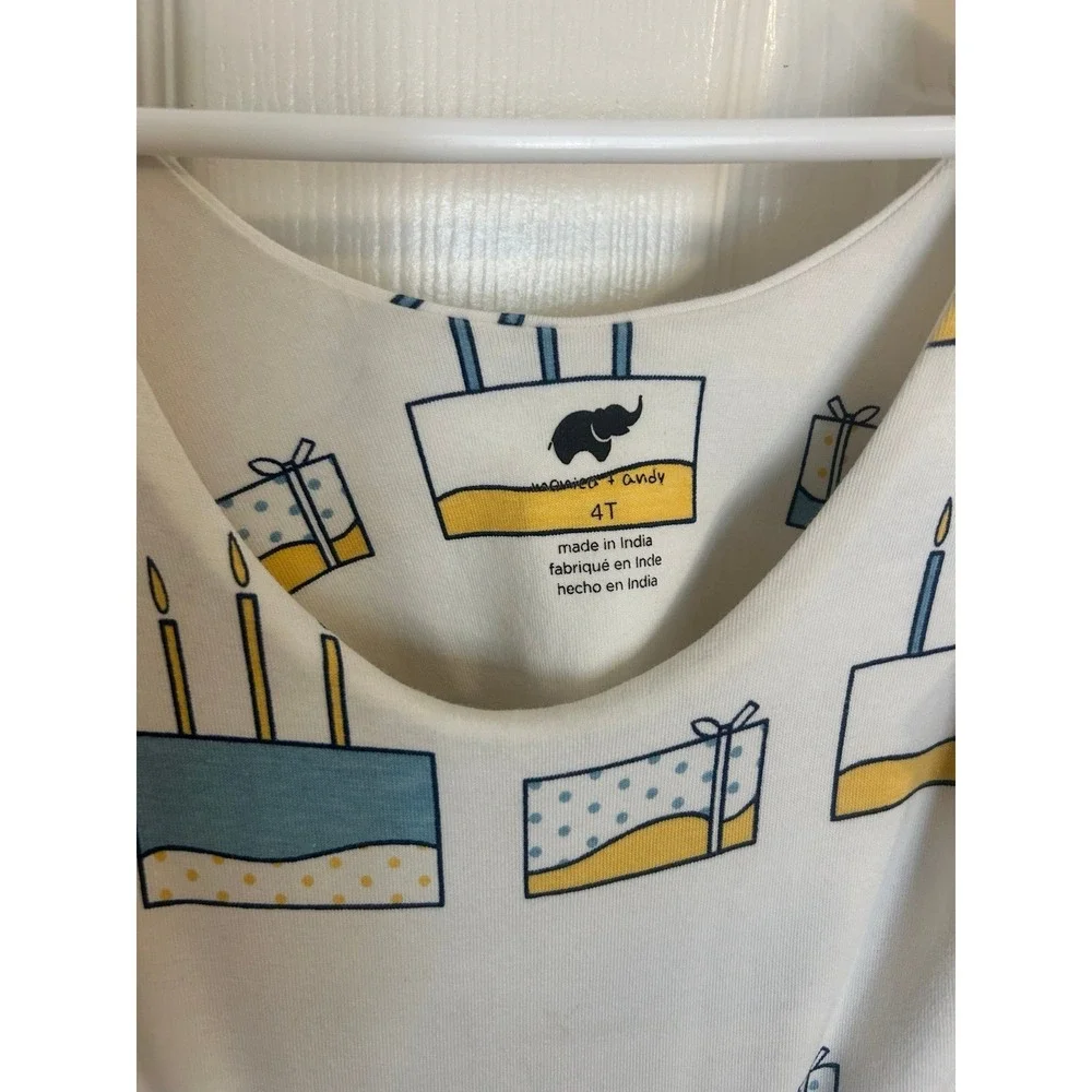 Monica + Andy Girls Birthday Cake Twirl Dress Size 4T Blue & Yellow Party Hats - Picture 3 of 4
